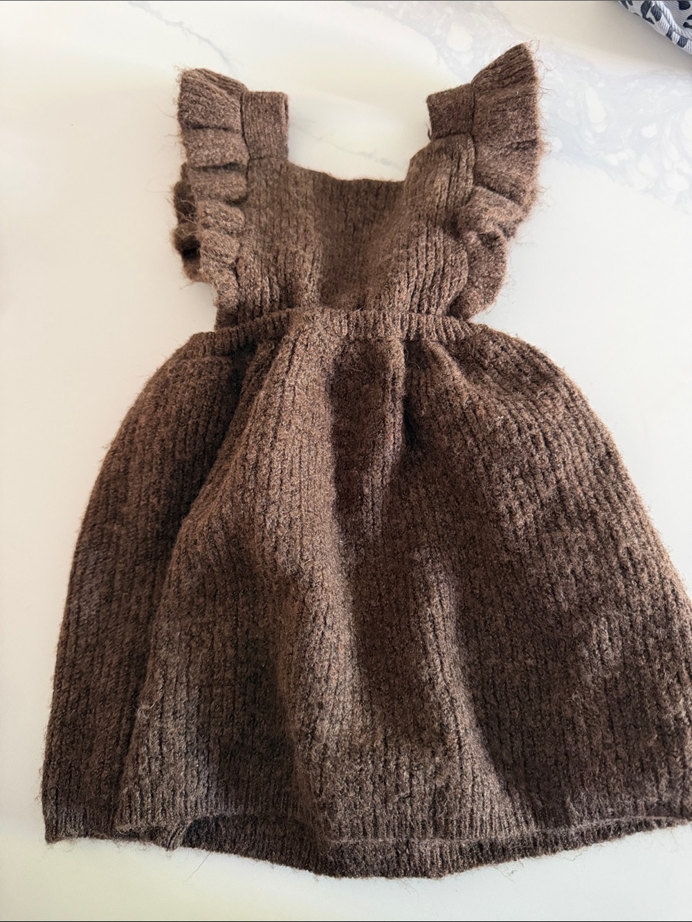 Zara Cozy Brown Knit Ruffle Strap Dress